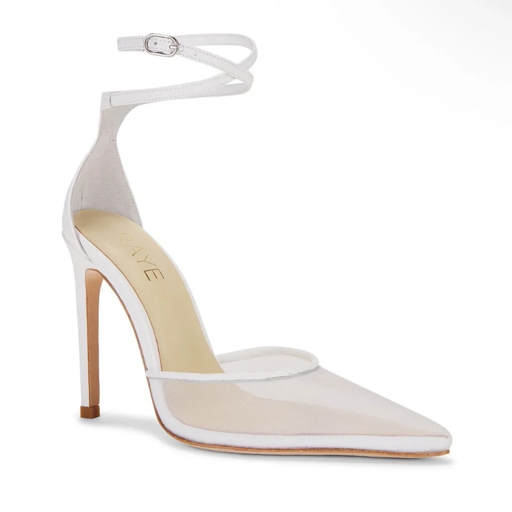 $168 Revolve RAYE White Ankle Strap Mesh Heels - Picture 2 of 8